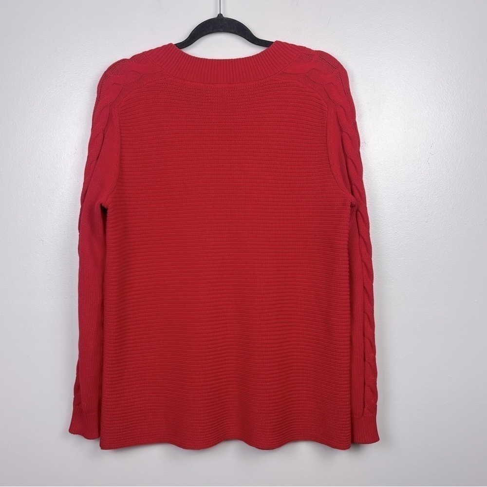 Cabi 3714 red Standout Pullover vneck  ribbed w/cable knit detail sweater, small - Picture 3 of 10